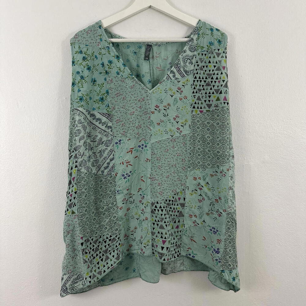 2/$20 Blue Sky Floral Print Tank Blouse Women's Size 2X